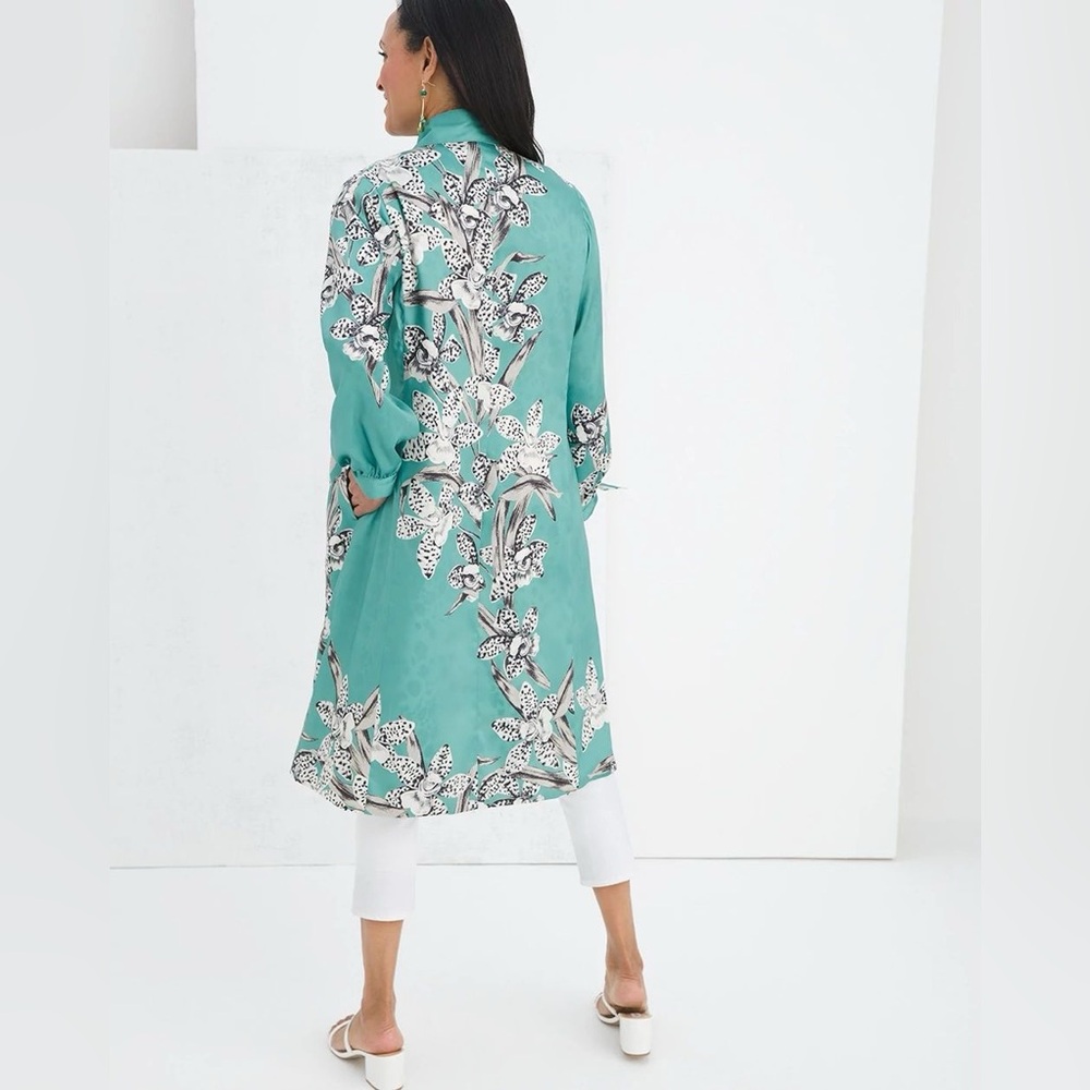 Chicos Reversible Floral To Animal-Print Duster Jacket size size 2 (12-14) - Picture 2 of 14